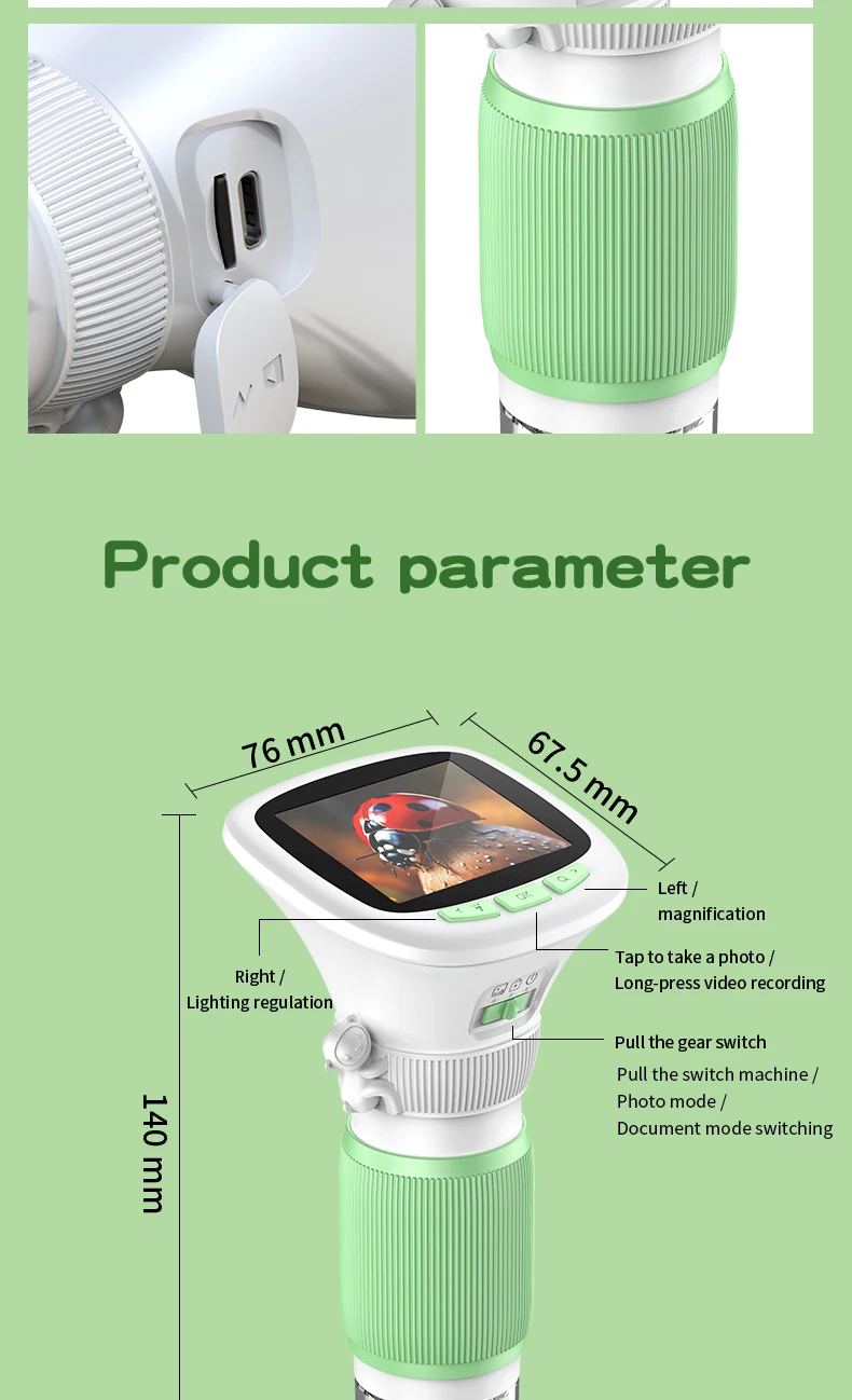 Children's Handheld Microscope with Rotating Focus and 2.4-Inch High-Definition Screen for Outdoor Children's Science Microscope