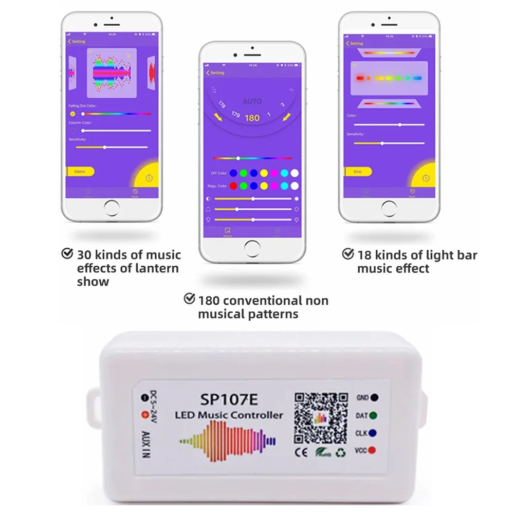 WS2811LED LED قطاع عنونة قطاع ضوء أبيض وأسود PCB DC12V WIFI الموسيقى بلوتوث تحكم التحكم عن بعد SP107E DC5V