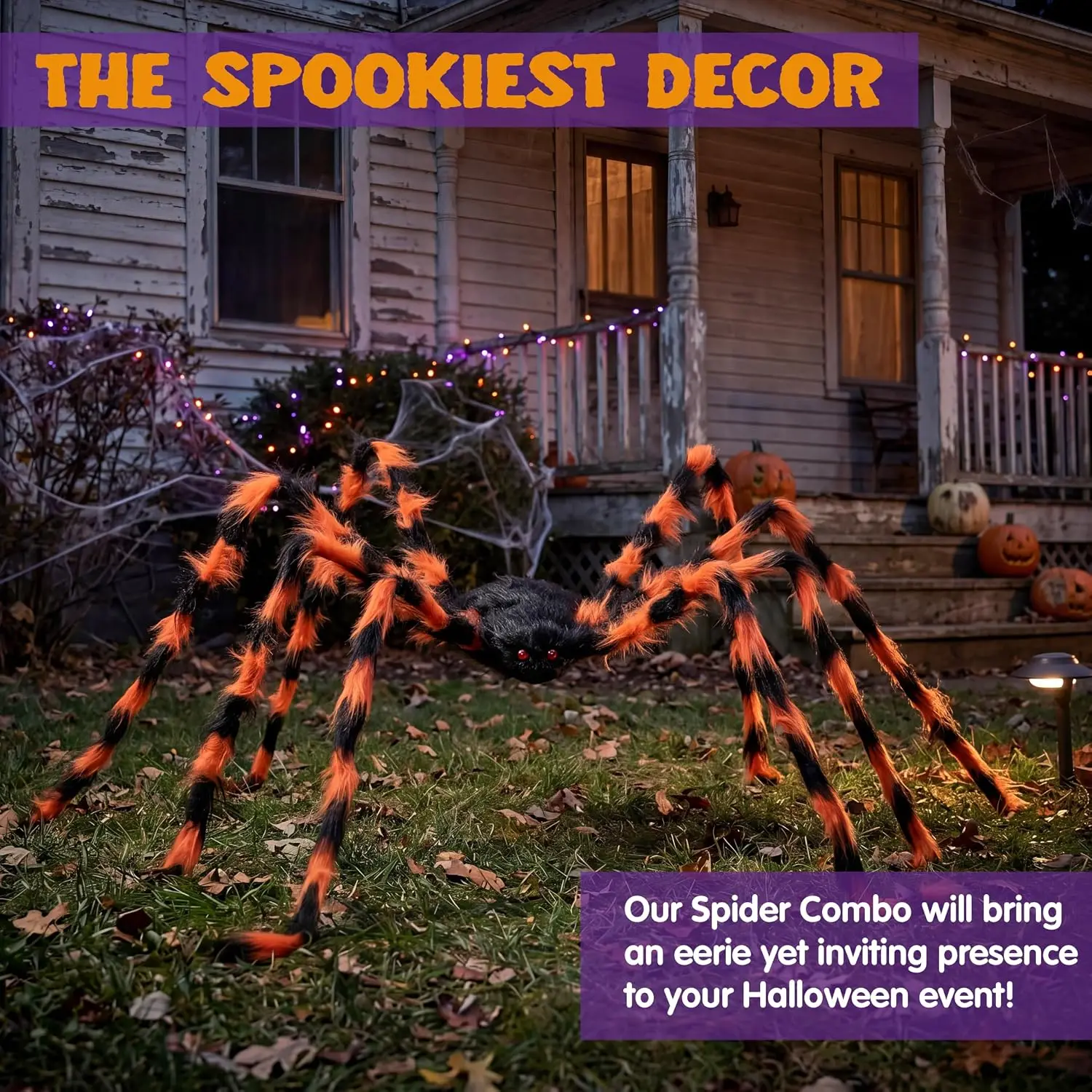 Halloween Outdoor Decorations Giant Spider 5 Ft Large Spider for Yard Lawn Garden Patio Scary Halloween Outside Decor, Indoor Haunted House Prop and Home Party Decor, Black and Orange
