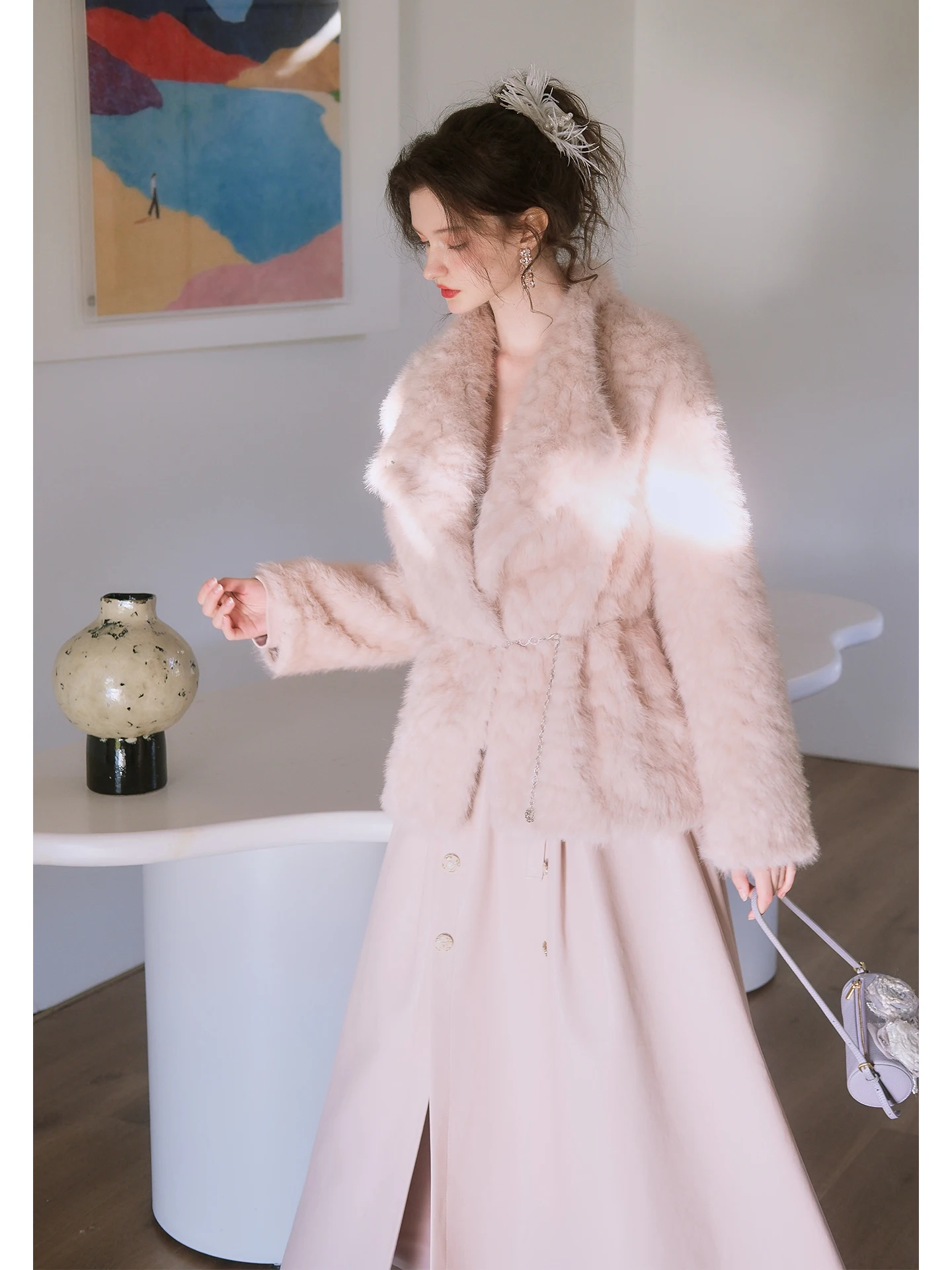 

Faionable Comfortable Peter Pan Uncle Berries Fog Letter Jaet Single k Button Sli Polyester And Nylon Fur Coat