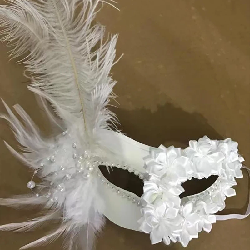 Venetian Masquerade Mask Princess Men Women Feather Flowers Lace Black White Shining Christmas Festival Cosplay Party Carnival