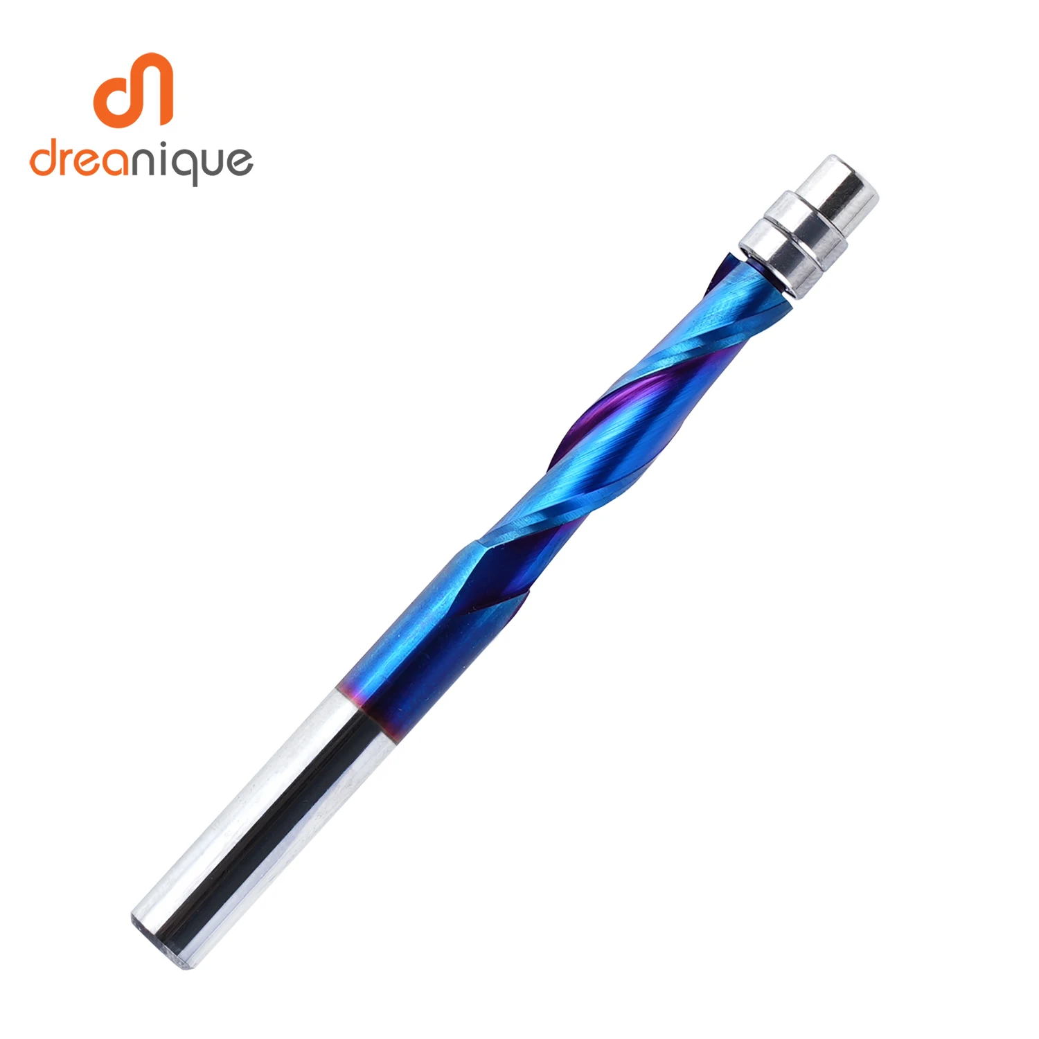 Dreanique 1pc Solid Carbide Bearing Guided 2 Flutes Flush Trim Router Bits 1/4 Shank Nano Coated for Woodworking Up Cut End Mill