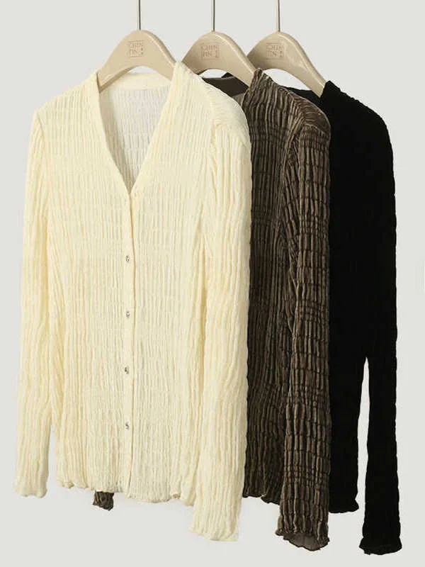 

Шелковый бархатный кардиган с V-образным вырезом для женщин, легкий, роскошный, весенне-осенний, новый топ с длинными рукавами