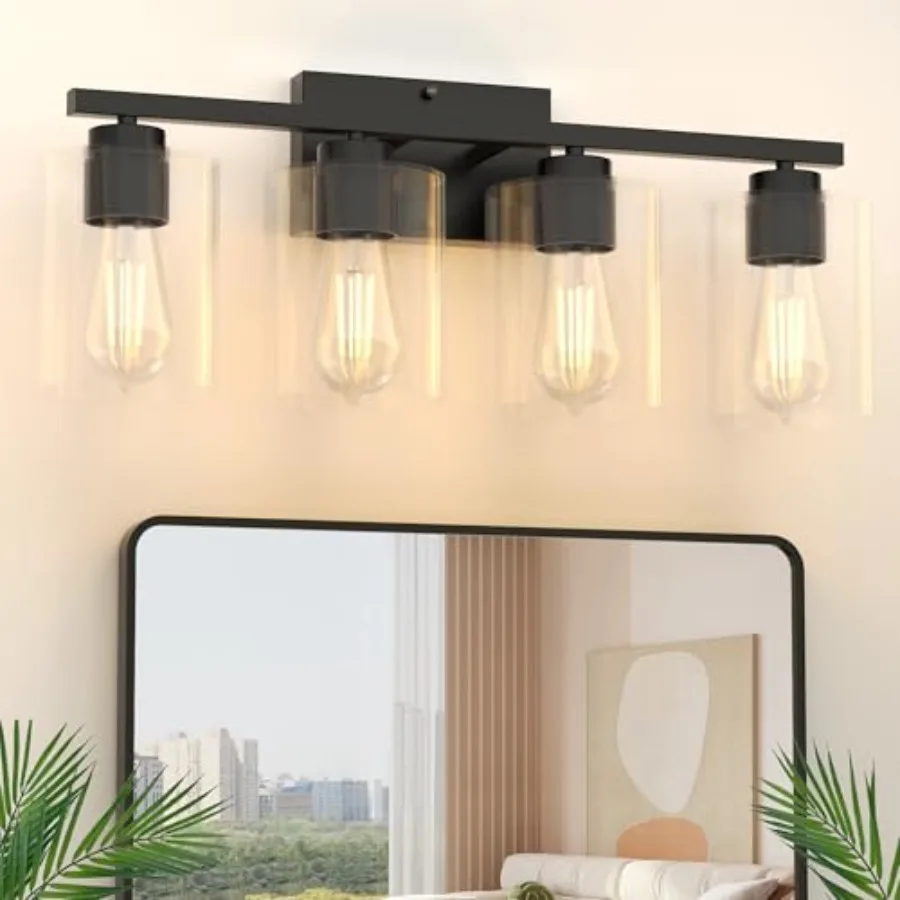Bathroom Light Fixtures, Bathroom Vanity Light Matte, Modern Vanity Lighting Fixtures with Clear Glass Shade, E26 Base, LED Bul