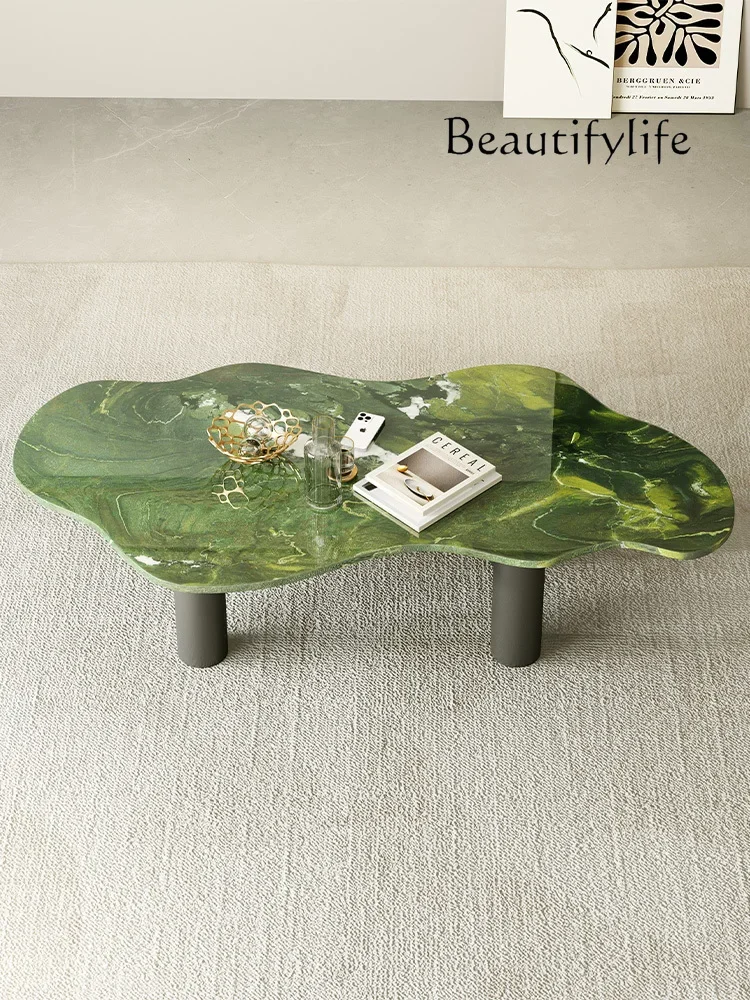 

American Natural Green Luxury Stone Simple Coffee Table High-End French Entry Lux Retro Art Cloud Tea Table