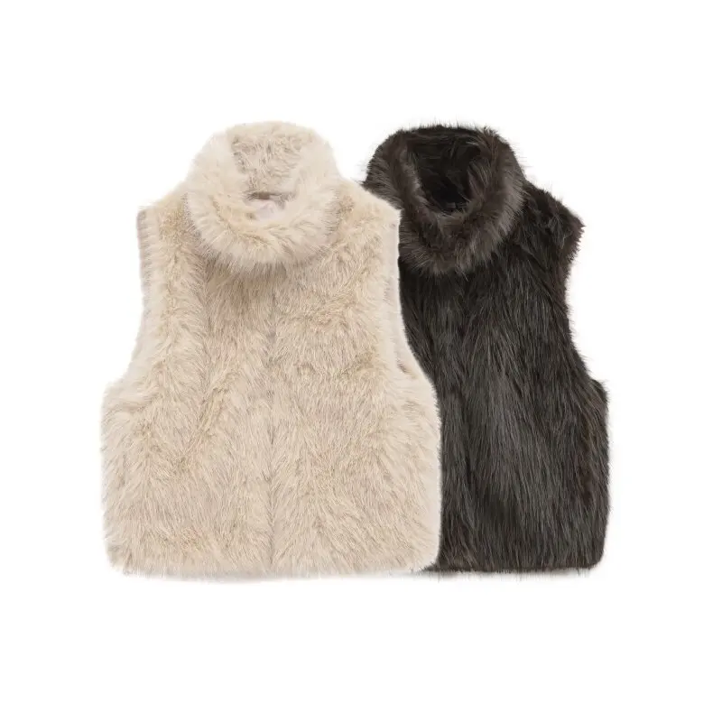 

Artificial Faux Fur Effect Vest Coat Women Fashionable Sleeveless Waistcoat Tops Outerwear Chic Warm Lady Streetwear Solid Color