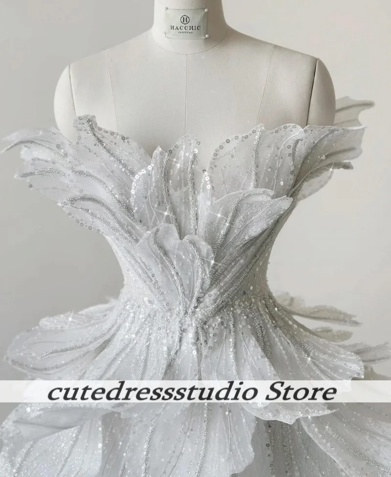 Prachtige strapless korte verjaardagsfeestjejurken voor dames 2025, Saoedi-Arabische elegante paillettenbloem galajurk, luxe op maat