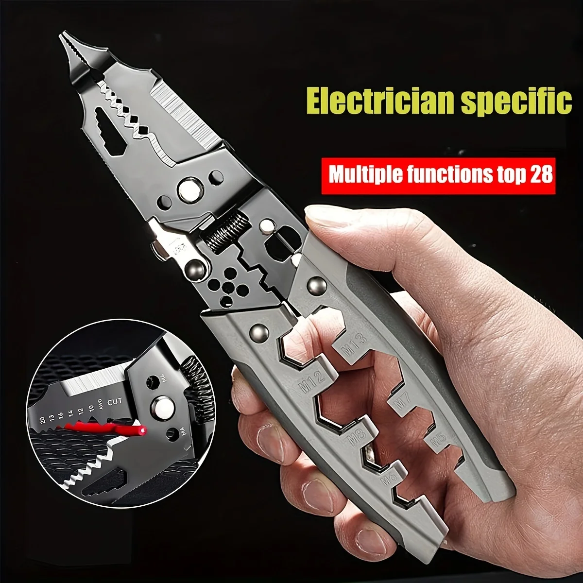 28-in-1 Professional 8-Inch Multitool Wire Stripper/Crimper Professional Wire Cutter Cable Stripper Wiring Tool Kit