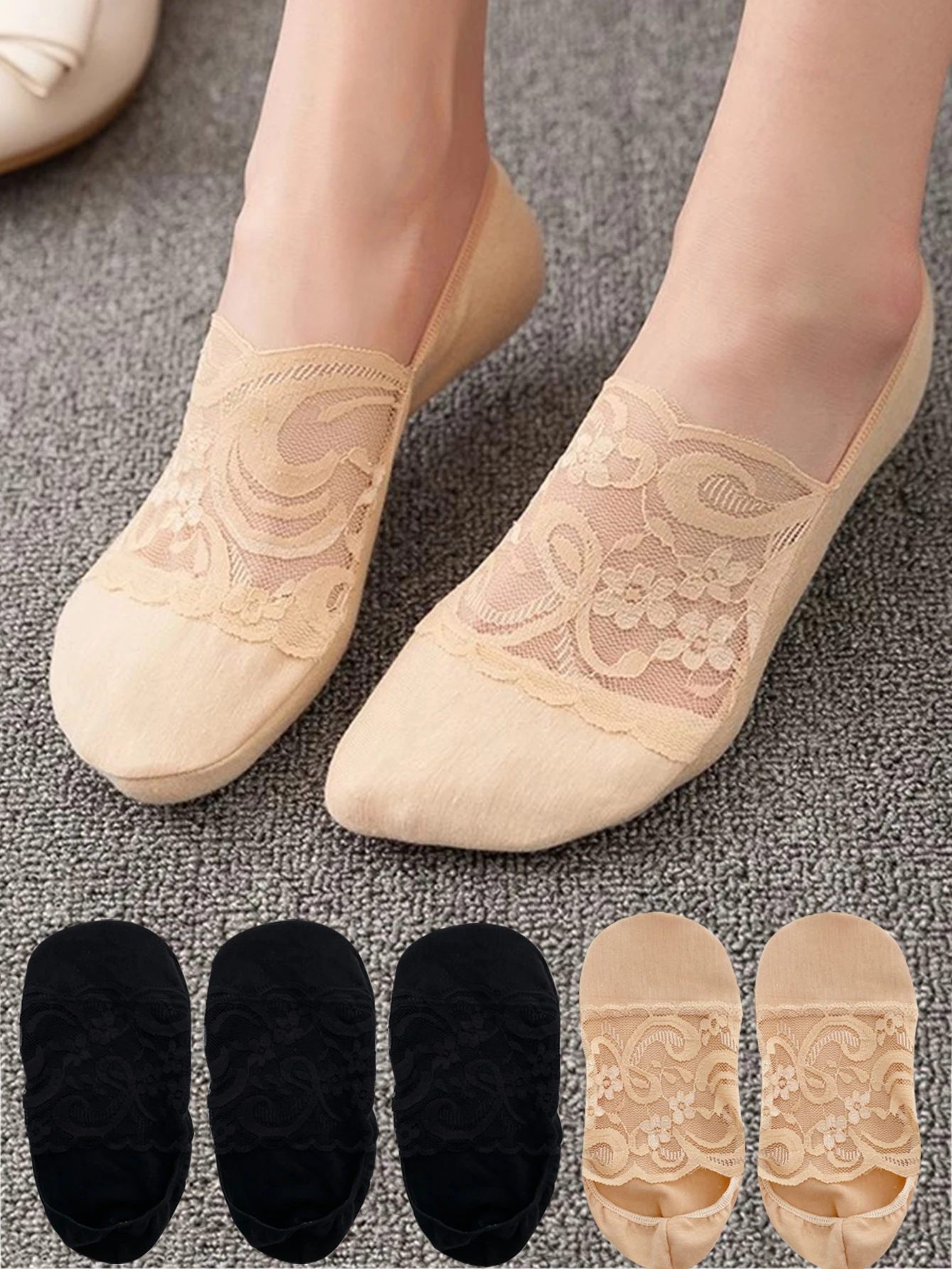 5 Pairs of High-Quality SpringSummer Style Lace Flower Casual Short Socks For Women, Thin Breathable Invisible Boat Socks