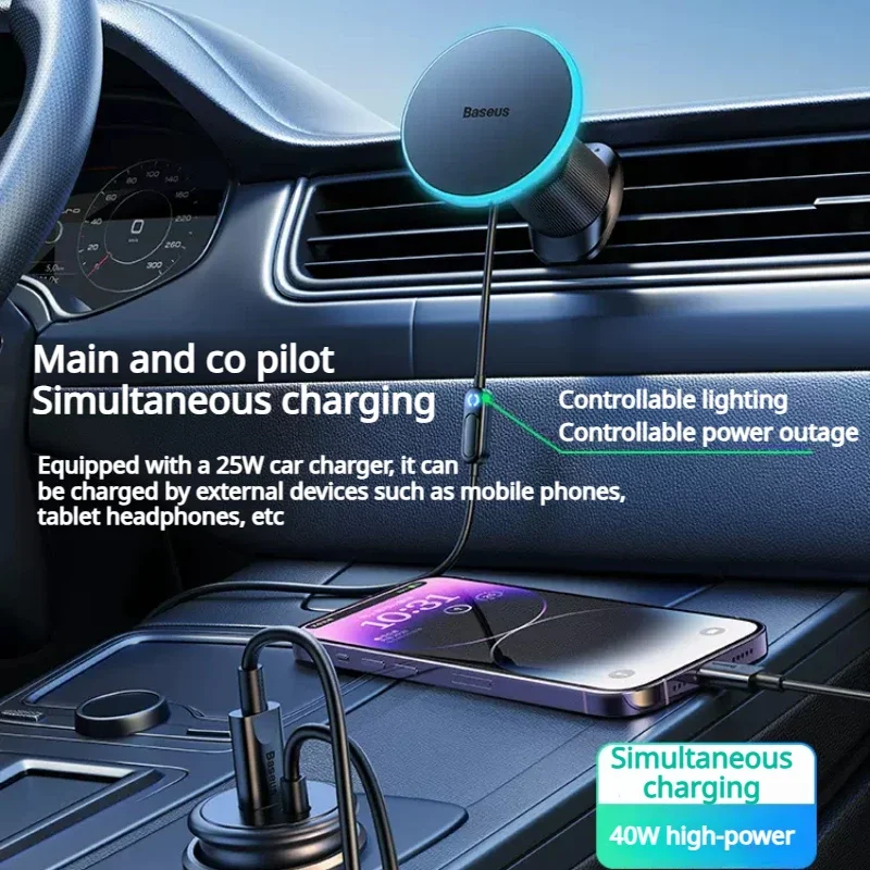 Baseus CW01 Car Charger Magnetic Suction Phone Holder Wireless Charging Navigation Phone Stand Magsafe for iPhone 12 13 Android