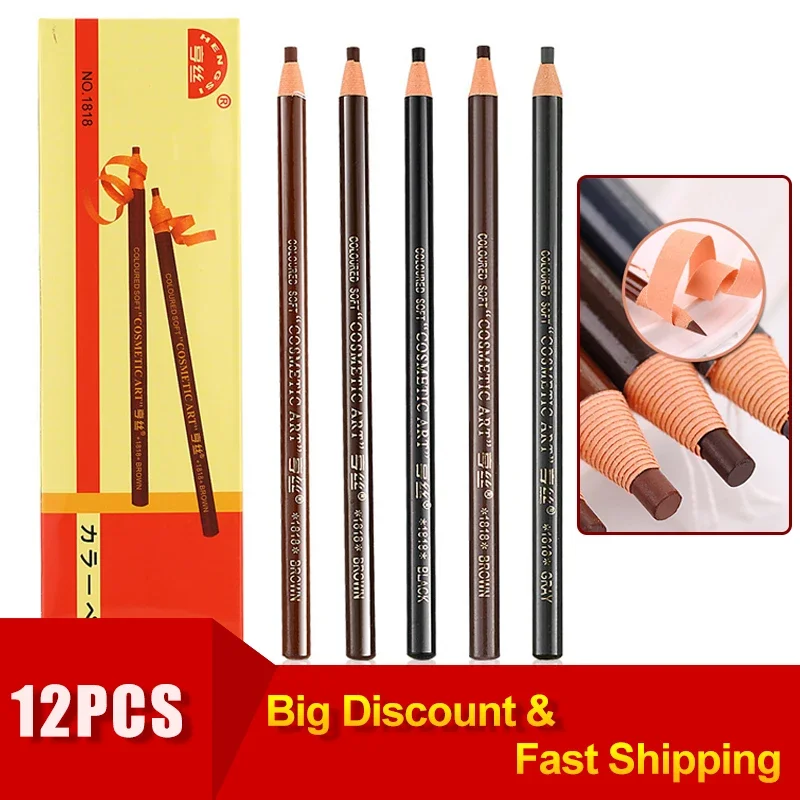 12pcs Eyebrow Pencil Shadow 5 colors Available Makeup Eyebrow Enhancers Pen Brown Black Eyebrow Natural Beauty Pen Tattoo Supply