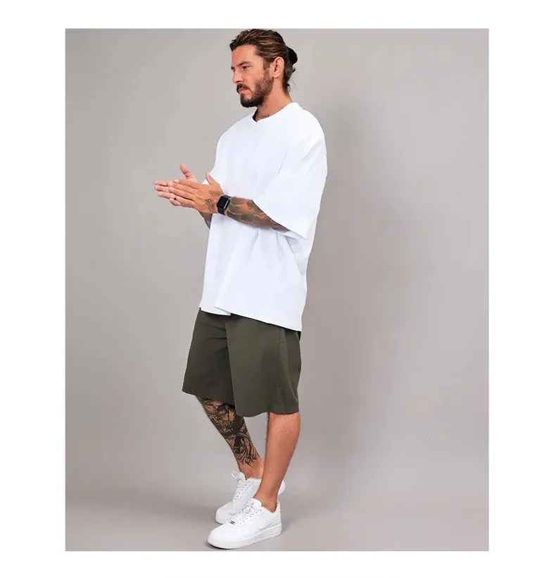 

300G Heavyweight 100% Cotton Oversize T-Shirt Drop Shoulder Streetwear Basic Tees Men's US EU Size Relaxed Fit