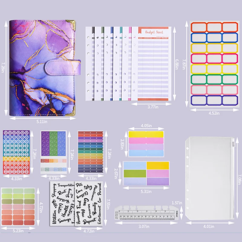 A6 Colored Marble Planner Binder Inner Page Zipper Envelopes Cash Envelopes Budgeting Money Organizer For Cash BudgetBinder