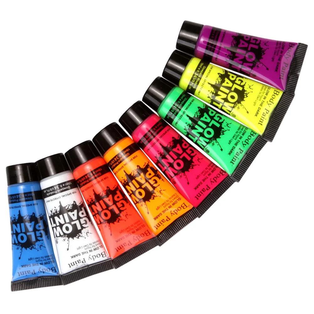 8 قطعة توهج في الظلام طلاء الوجه الصباغ الفلورسنت الجسم اللوحة لصق النيون ماكياج مضيئة كريم لمستلزمات الحفلات