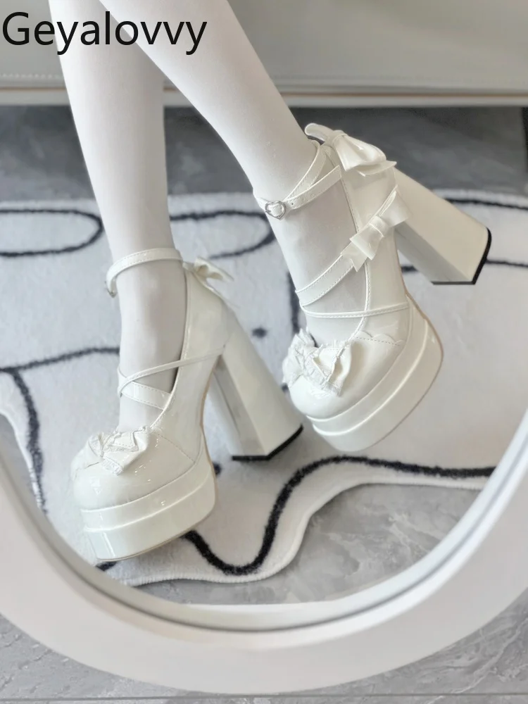 

Japanese Style Lolita Cute Bow High Heels Waterproof Platform Original Elegant Sweet Women's Versatile Daily Party Shoes