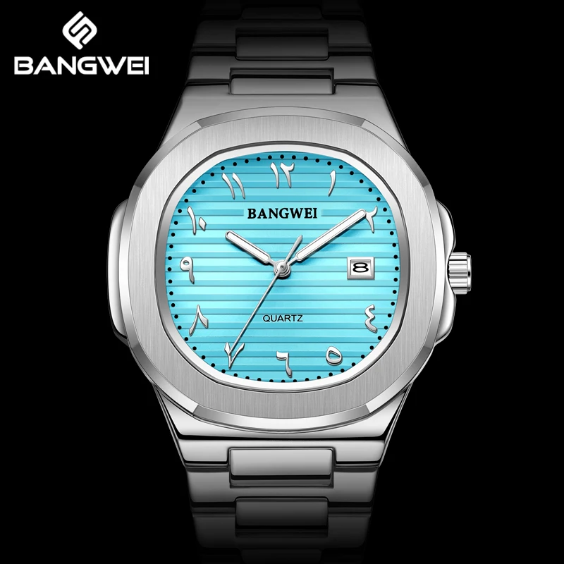 

Мужские часы BANGWEI: модные, водонепроницаемые, светящиеся, с датой, из нержавеющей стали, кварцевые, деловые, люксовые, LIGE, Reloj