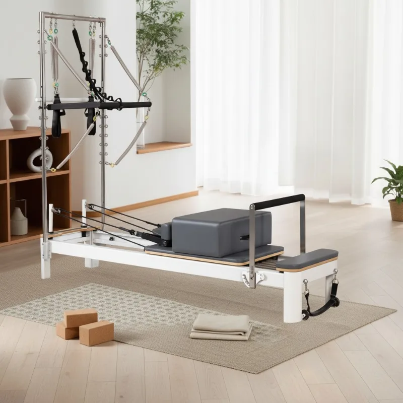 YTYIN Heavy Duty Adjustable Aluminum Alloy Pilates Reformer With Tower -proof Health Equipment For Commercial Studio
