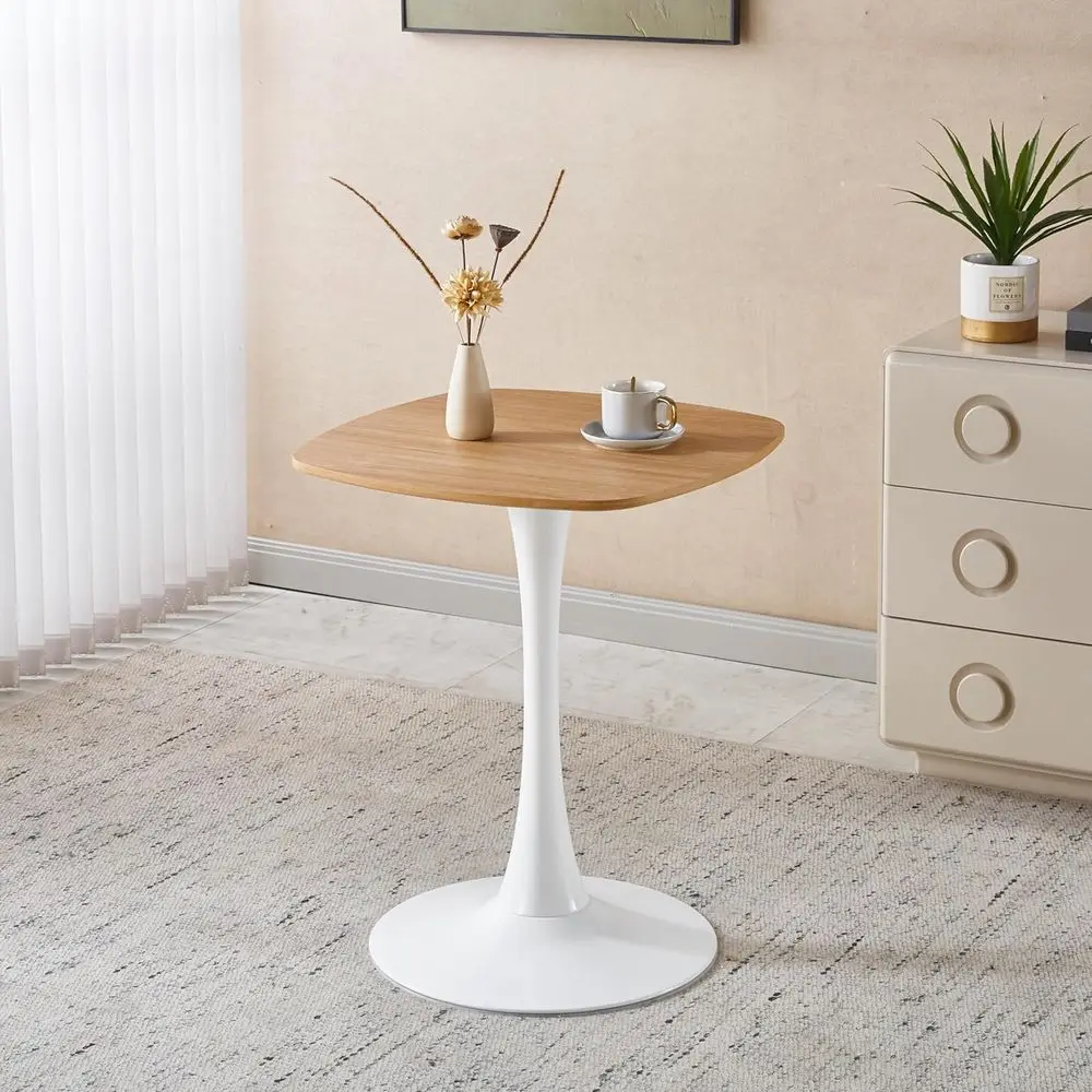 

23.62 Inch Square Dining Table, White & Oak ern Tulip Table with Sturdy Metal Base or Small Space Kitchen Aparent Cae Oice