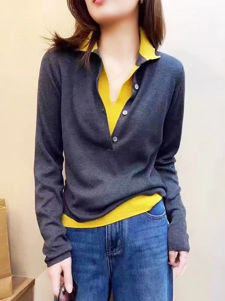 

Свободный вязаный свитер с цветными блоками для женщин, осенняя новинка, модный, омолаживающий, стройнящий, больших размеров, для повседневной носки, в стиле кэжуал