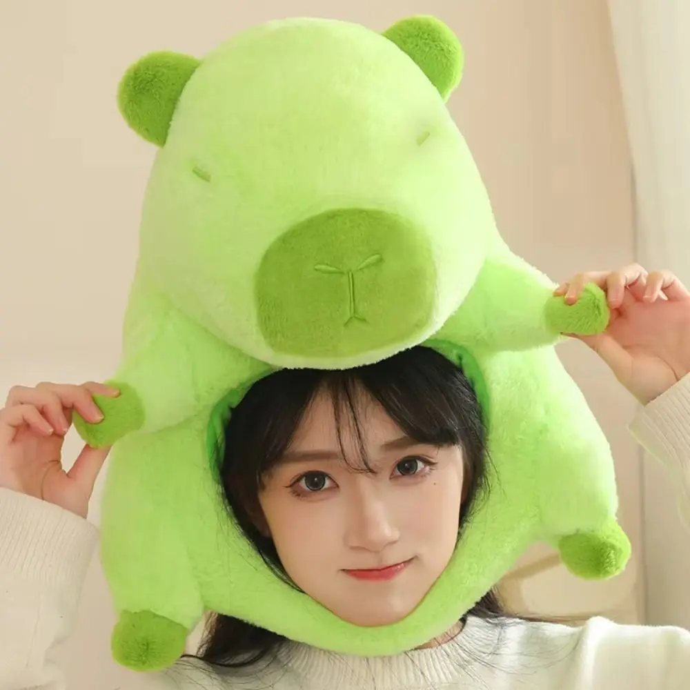 ぬいぐるみカピバラぬいぐるみヘアキャップ暖かいふわふわカピバラヘッドマスク厚いコレクションぬいぐるみ動物齧歯動物帽子車の装飾