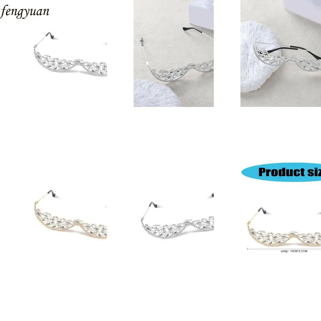 

B2QE Half Frame Rhinestones Glasses Face Jewelry Crystal Eyeglasses Without Lens