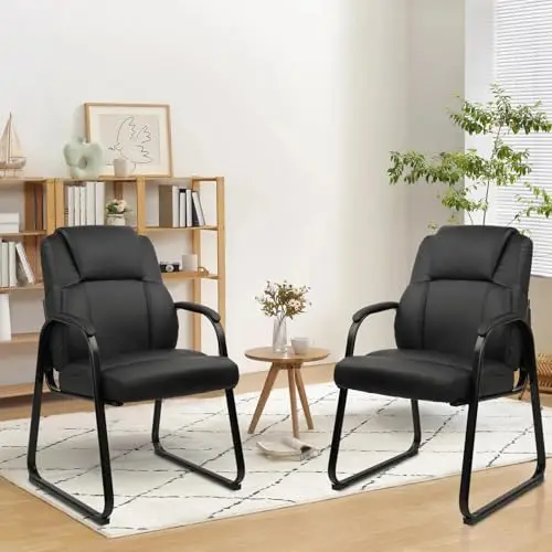 Leather Guest Chair with Padded Arm Rest for Reception Meeting Conference and Waiting Room Side Office Home Black with