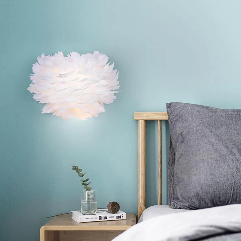 

Modern LED Wall Lamp Simple Sitting Foyer Sconce Creative Feather Wall Lights Children Room Wedding Bedroom Bedside White Lamps