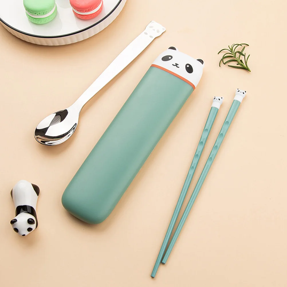 

3 шт. набор посуды из нержавеющей стали с рисунком панды, портативный набор столовых приборов, ложка, палочки для еды, коробка для хранения, пикник, путешествия