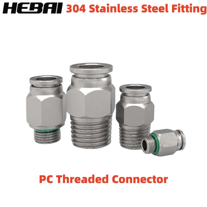 HEBAI 304 Stainless Steel PC Push to Connect Fitting for Air Tubing Air Compressor Water Fuel Line Quick Release Pipe Fittings