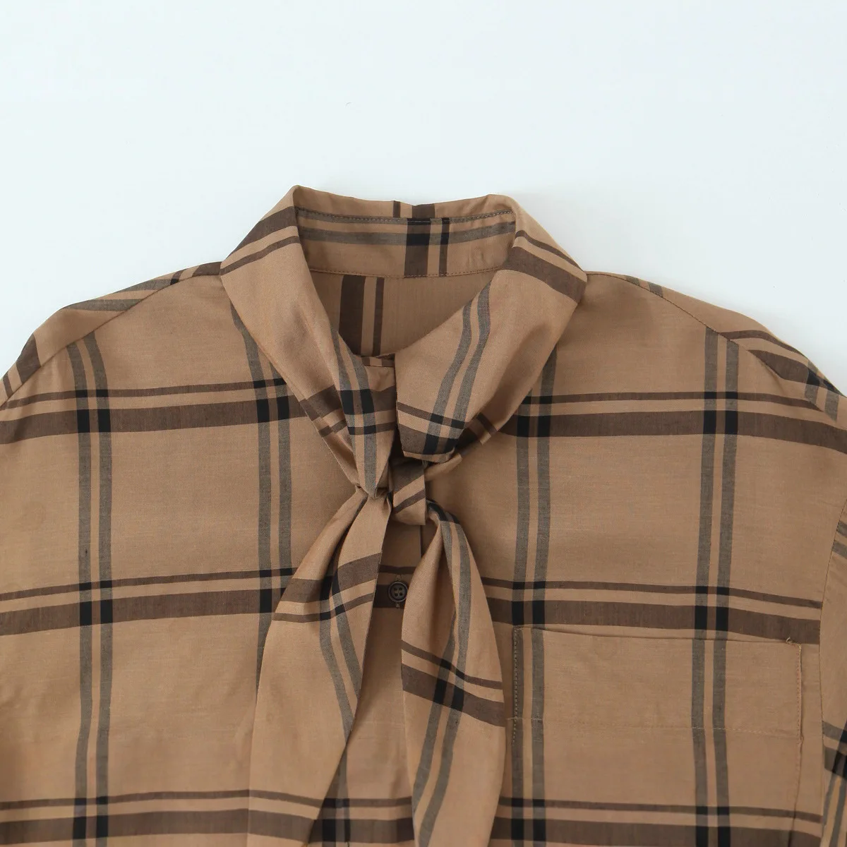 المرأة منقوشة وشاح طوق قميص واحدة الصدر التباين اللون واسعة الأكمام فضفاضة بسيطة تنوعا أوائل الخريف معطف جديد