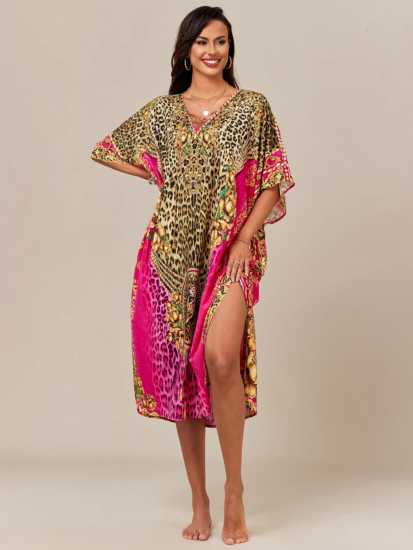 فساتين قفطان نسائية، طباعة ملونة قفطان السيدة روبر، فساتين الشاطئ لتغطية بدلة السباحة