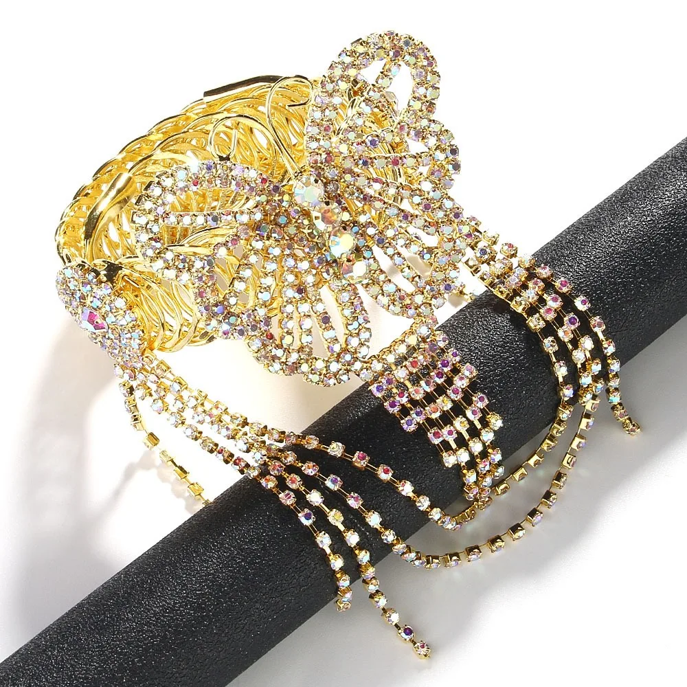 Adjustable Crystal Tassel Arm Chain Armlet Bracelet Butterfly Rhinestone Anklet Alloy Bling Oval Upper Arm Bangle Girls