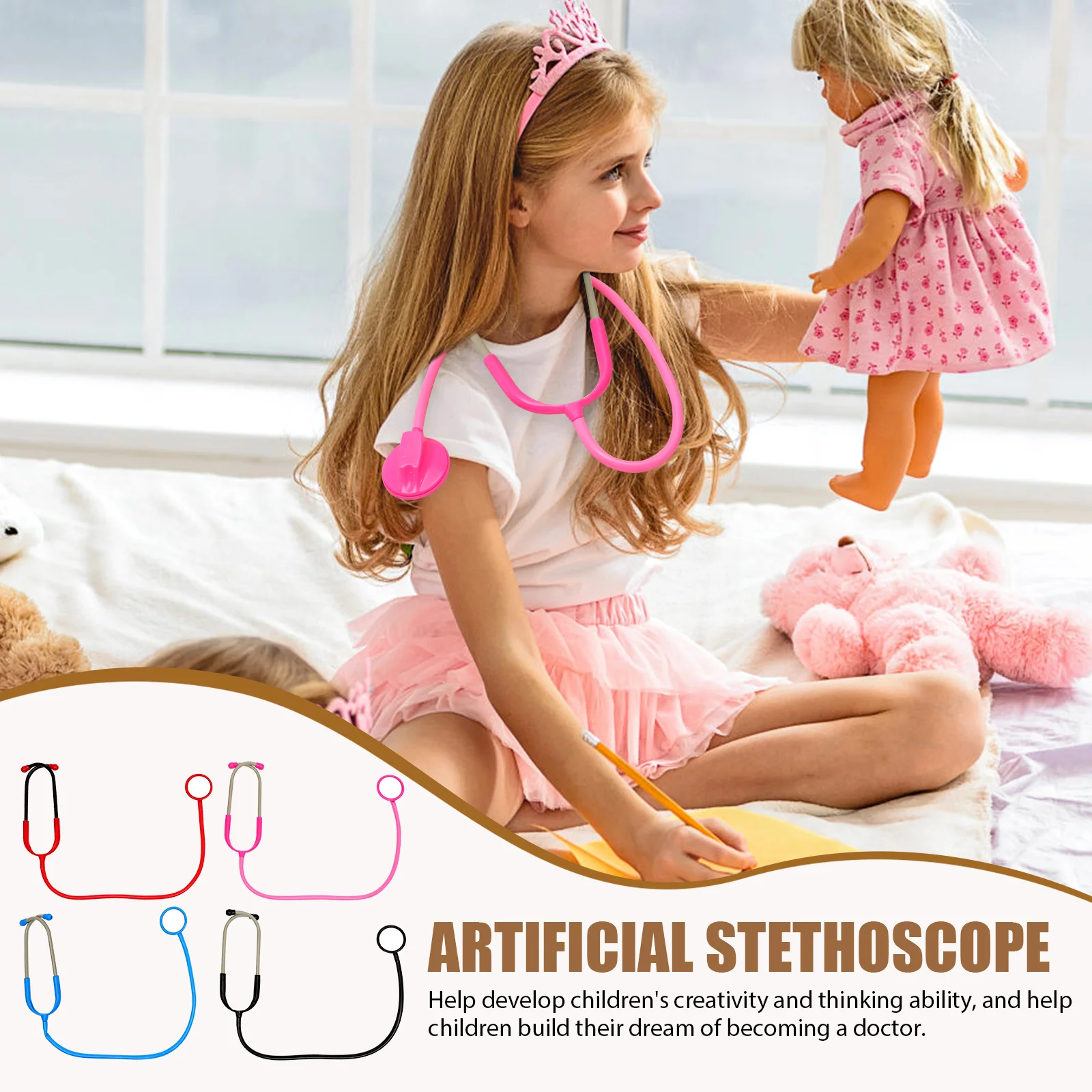 

4 Pcs Stethoscope Props Kids Toy Stethoscopes Realistic Design Pretend Play Accessories Halloween Nurse Doctor Role Tools