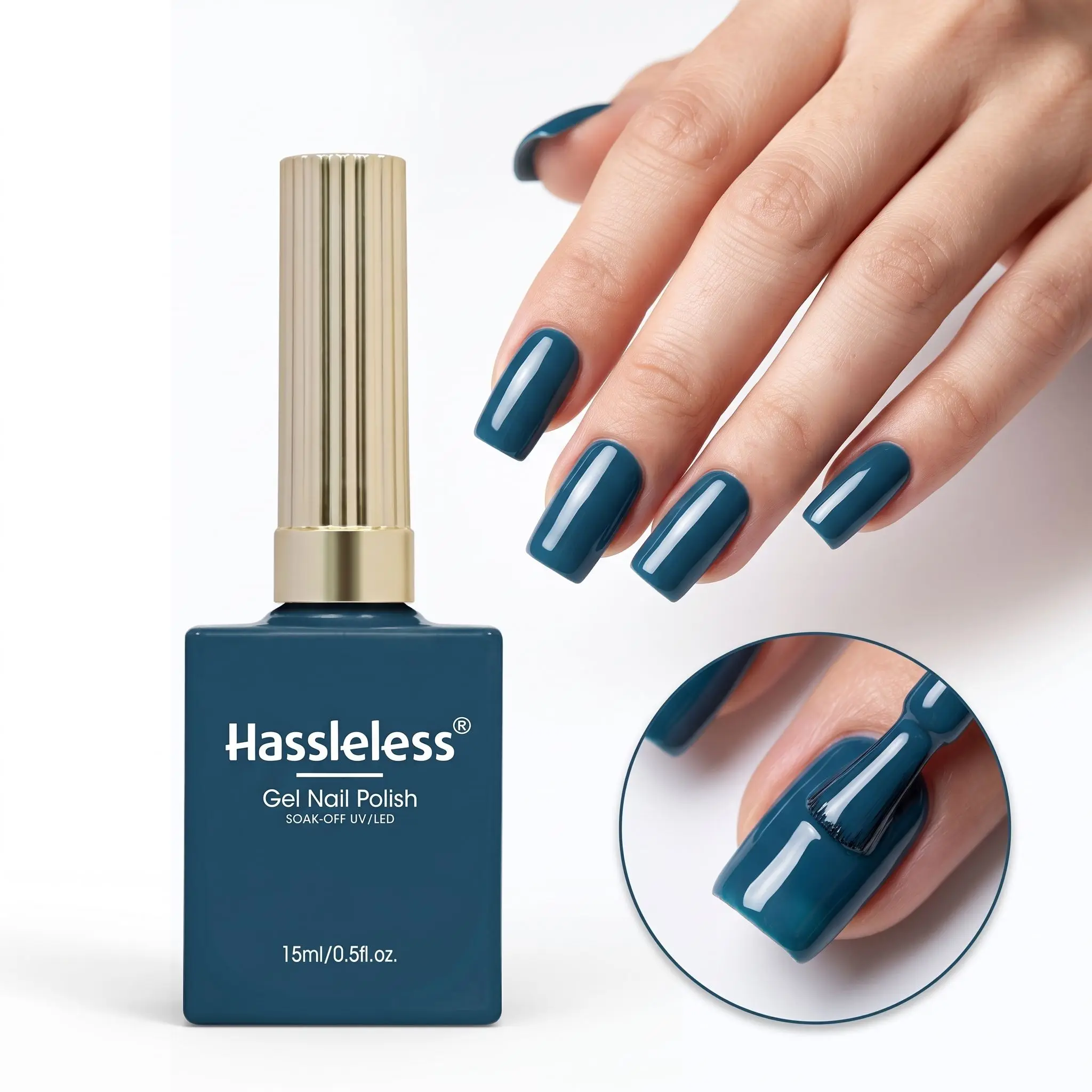 Hassleless Deep Sea Blue Gel Polish – easy to apply, ideal for busy individuals, and a popular choice for spring and summer