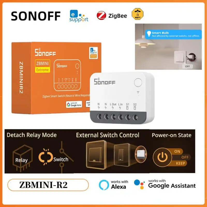 SONOFF ZBMINI Extreme Zigbee ZBMINI-R2 Smart Switch Module 2 Way Control Neutral Wire Required Via Alexa Google Home Alice 2MQTT