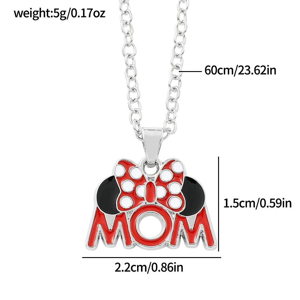 قلادة ميني ماوس بحروف 'MOM' مع قلادة على شكل فيونكة، إكسسوار مجوهرات أنيق هدية الأم العصرية #6