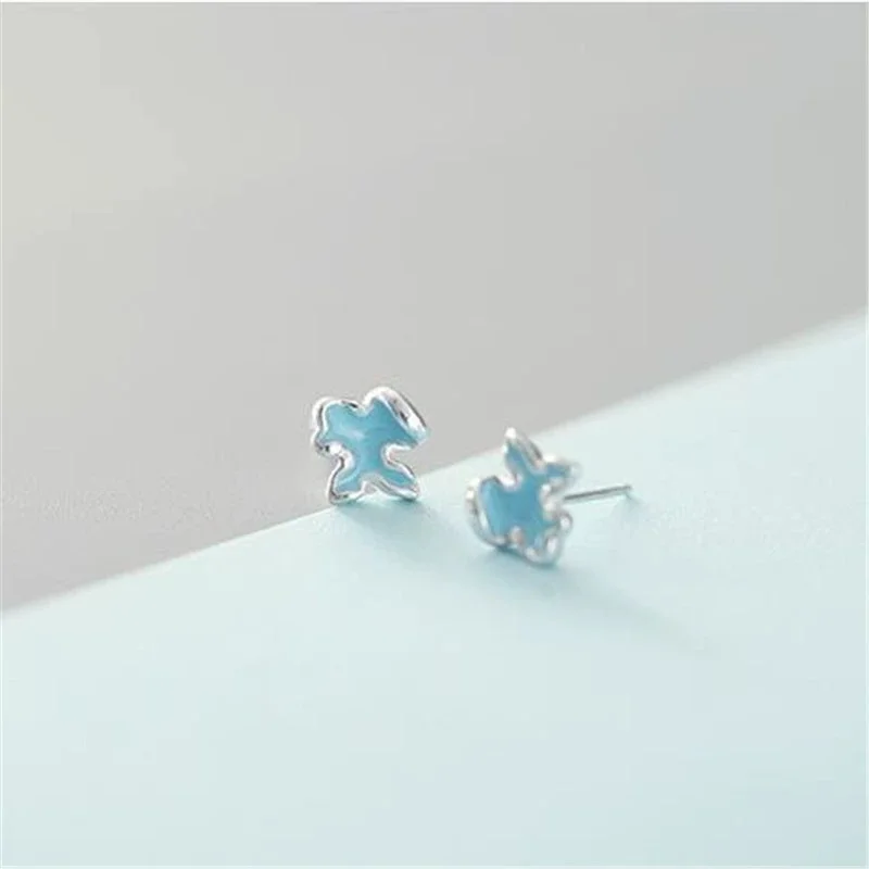 Uini Tail hot selling new 925 sterling silver Korean version fashionable blue splash earrings niche design accessories ED125