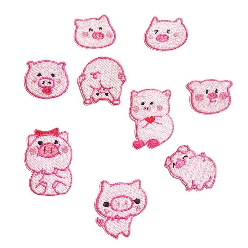 

9Pcs Fashion new brand Cartoon Cute Pig Iron on Embroidered Patches For on Jeans Hat Sticker Sew-on DIY Child Clothes Applique