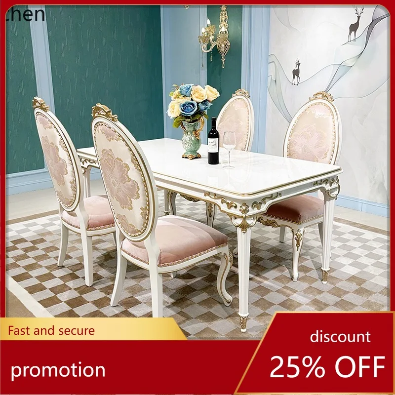 

YFY Solid Wood Dining Table and Chair Set Carved Rectangular Dining Table Romantic Dining Table for Restaurant