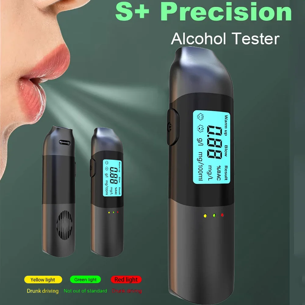 Non-Contact Digital Car Alcohol Tester 3 Color LED Alcohol Detector Breath Rechargeable Breathalyzer Drunk Test Voice Broadcast