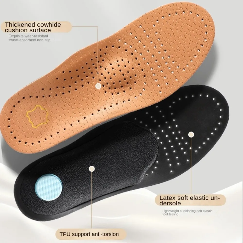Solette di supporto per arco plantare traspiranti Solette ortopediche antiodore in pelle Assorbe il sudore Migliora i piedi piatti e le cuscinetti per scarpe per arco piegato