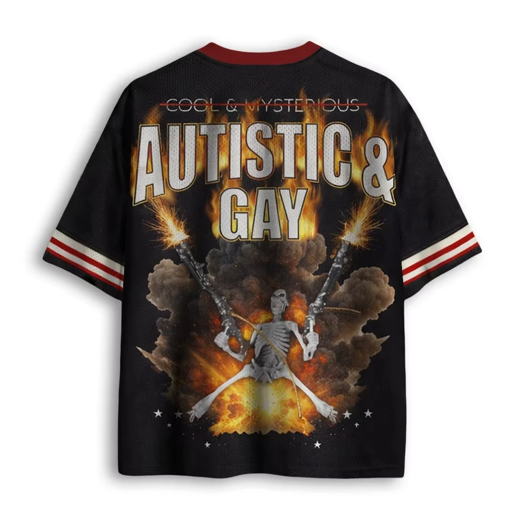 Retro Skeleton Double Gun Fire Bold Text Graphic Tee Quick Dry V Neck Loose Striped Sleeve Casual Sport Streetwear Short Sleeve