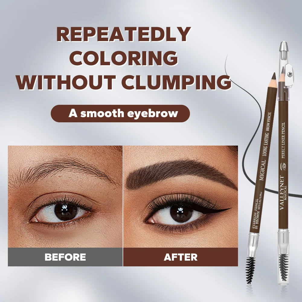 3-Color Double Head Waterproof Eyebrow Pencil with Built-in Brush Natural Eyebrow Pencil | Long-Lasting Eyebrow Pencil Makeup