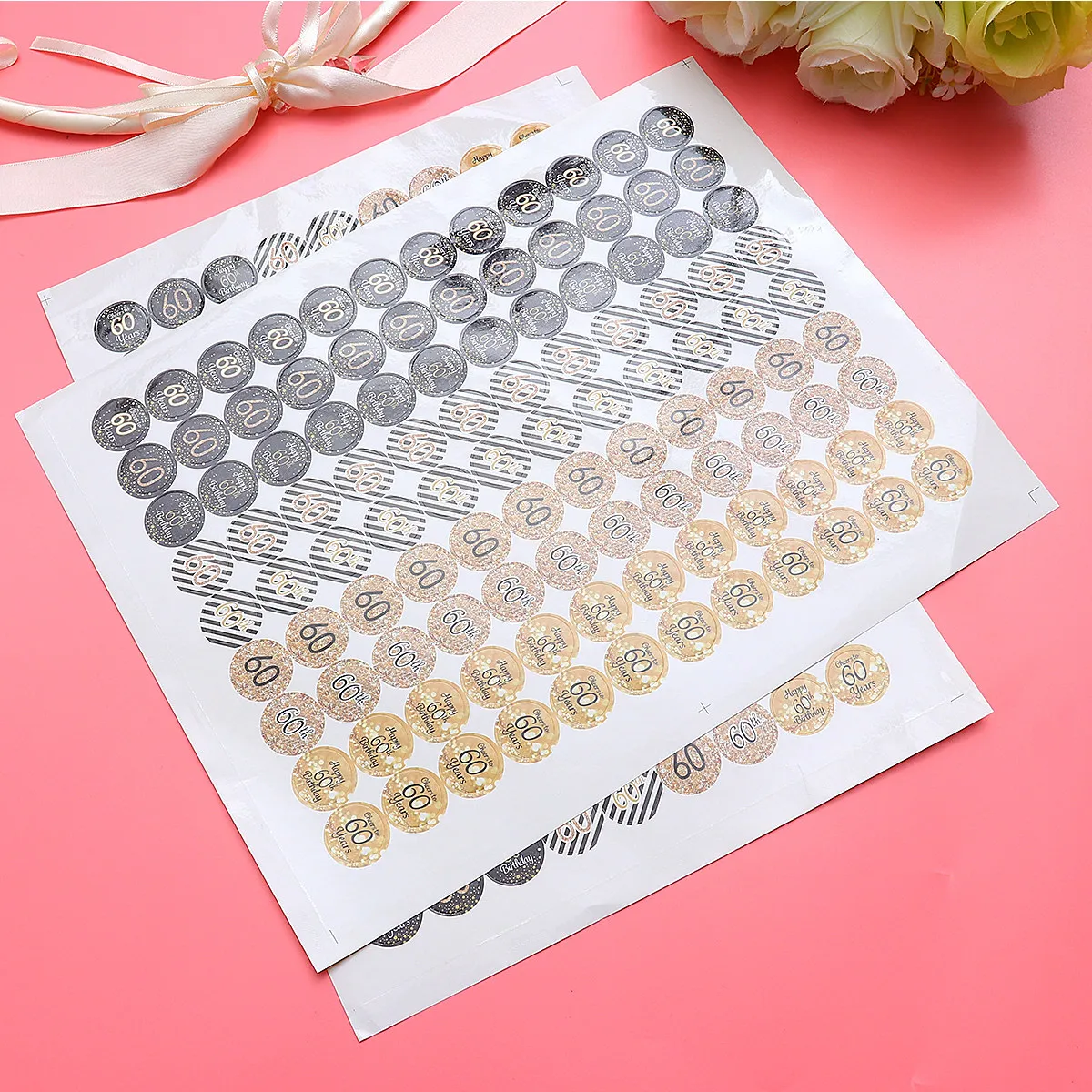 

108 шт., 2 листа наклеек с цифрами, украшения для вечеринки в честь 60-летия, украшения для вечеринки в честь годовщины, свадьбы, праздничного мероприятия