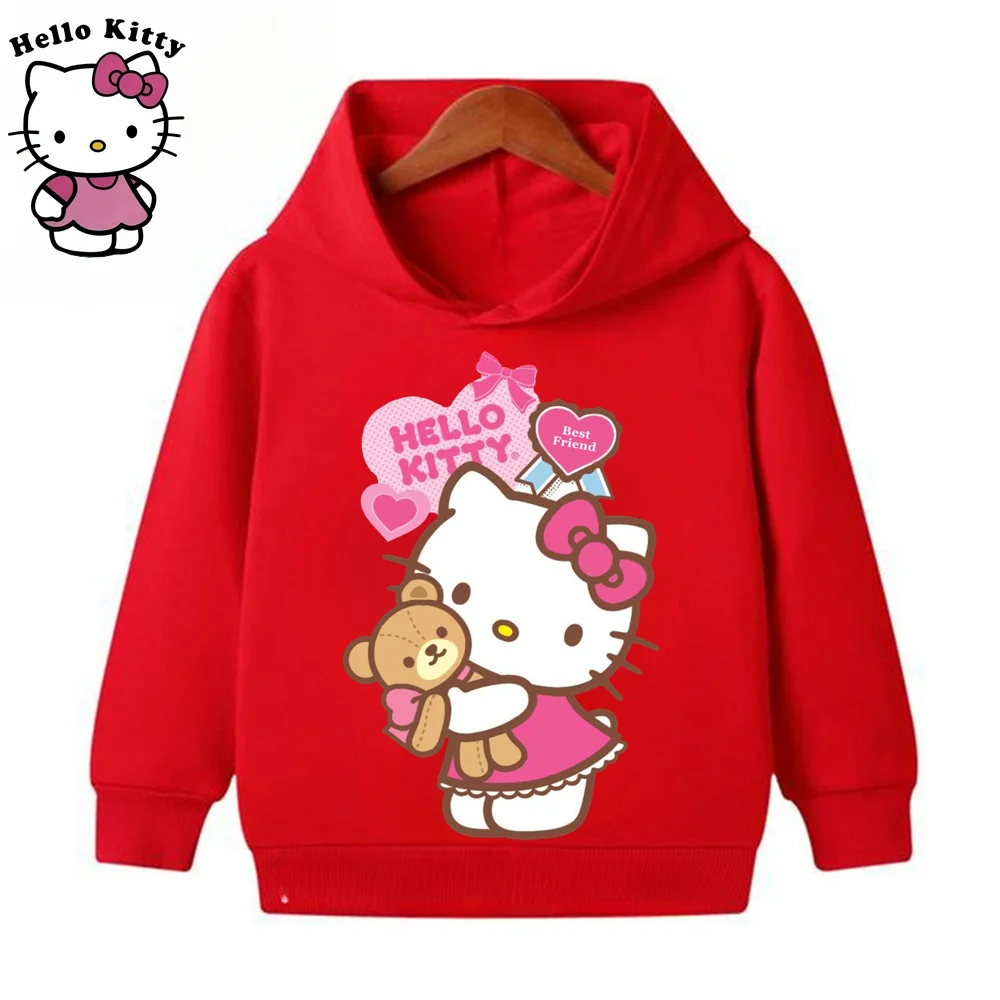 Kawaii Anime Hallo Kitty Kinder Hoodie Mode Kind Mädchen Jungen Kleidung Frühling Herbst Cartoon Nette Katze Gedruckt Casual Sweatshirt