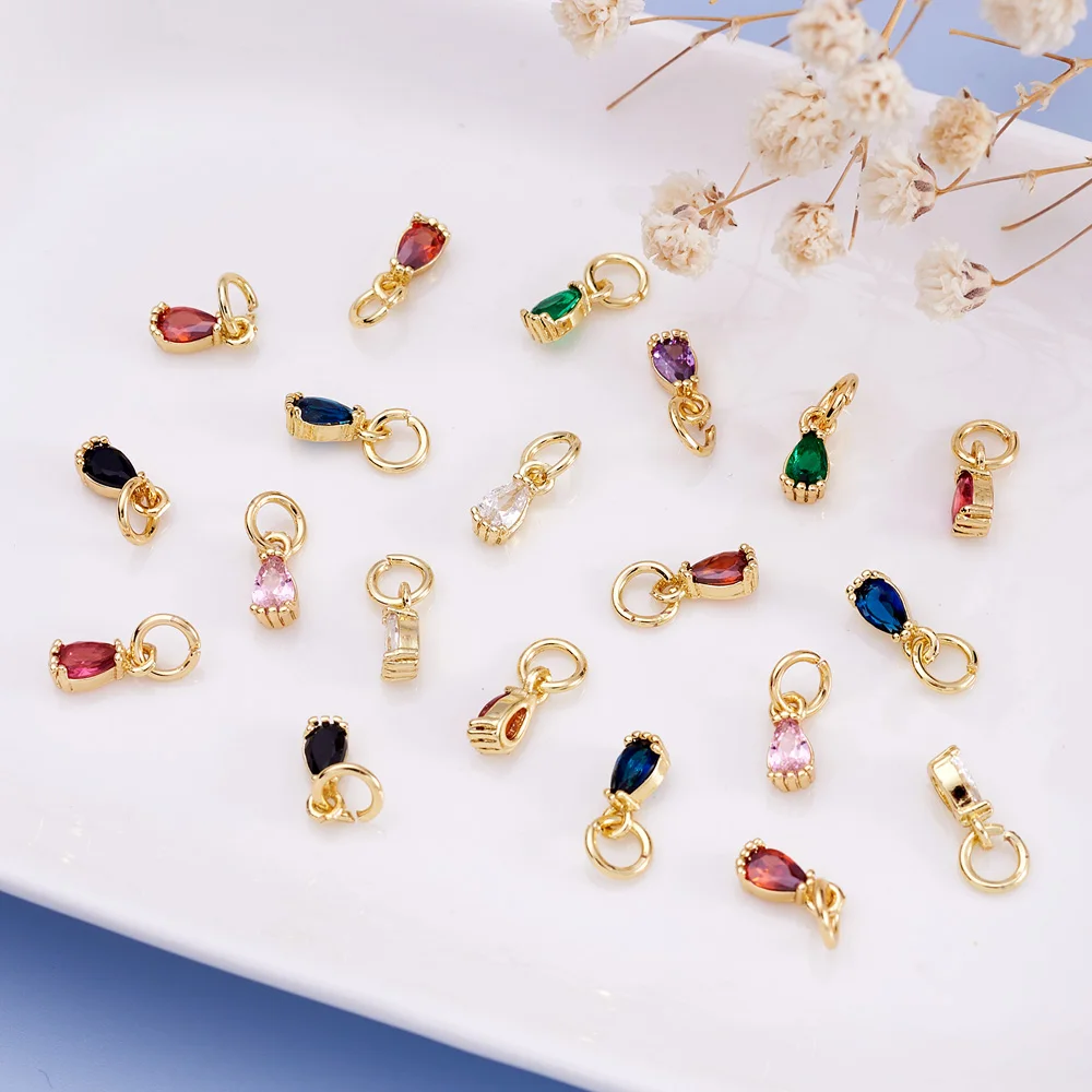 20pc Mini Faceted Teardrop Shape Brass Micro Pave Cubic Zirconia Charms with Jump Ring for DIY Jewelry Earrings Necklace Pendant