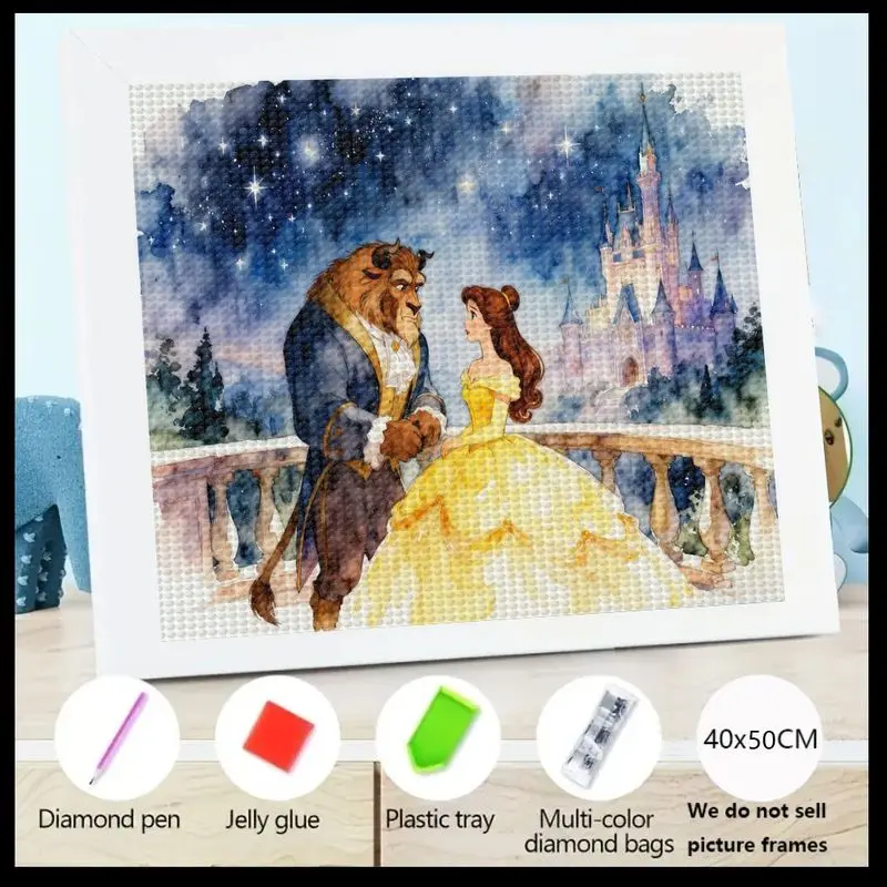

1PC Disney Beauty and the Beast 5D Full Drill DIY Diamond Painting Kit, Belle & Beast Romantic Fairy Tale Starry Night Castle Sc