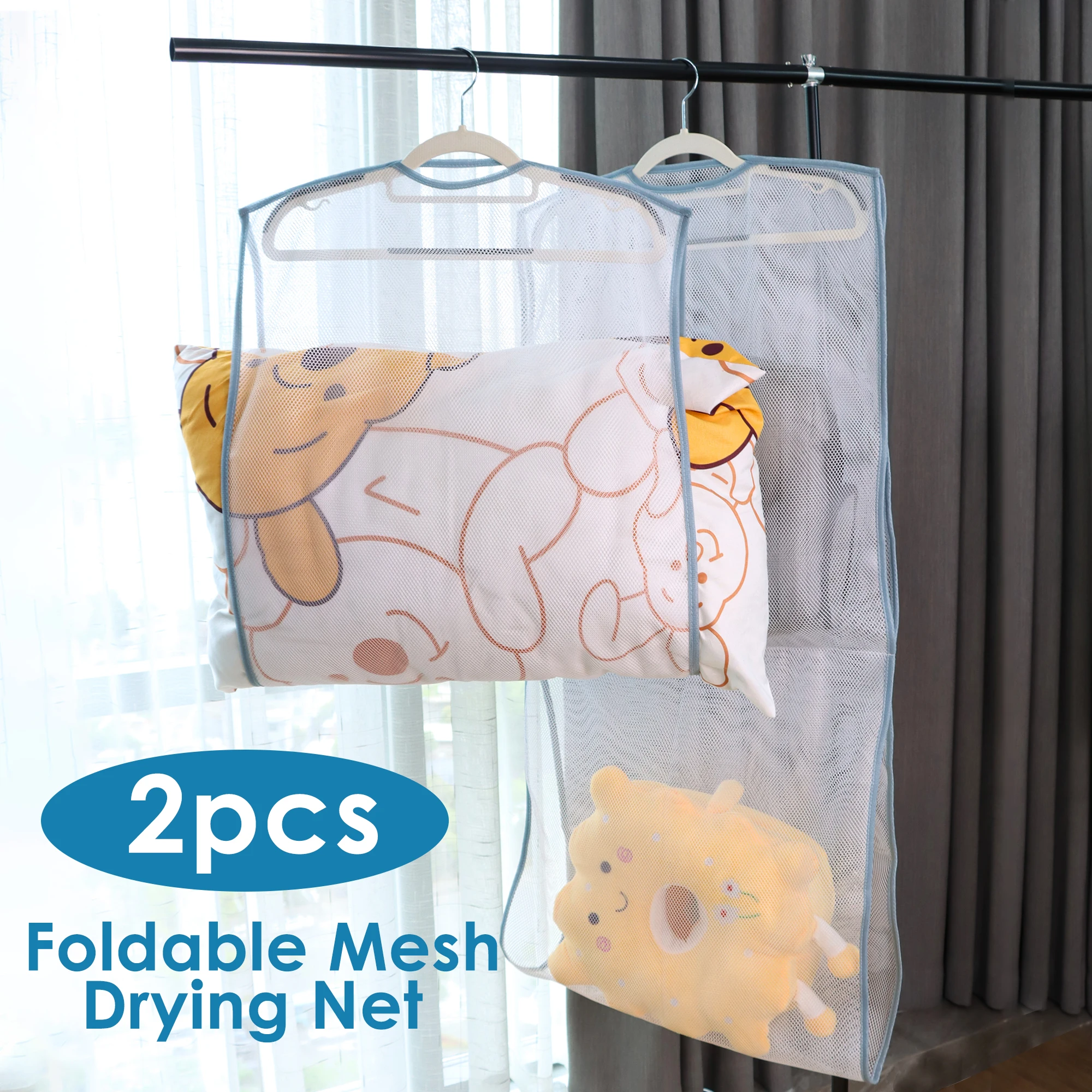 2 Pack Bed Pillows Drying Rack Plush Doll Dryer Rack Hanger Organizer Mesh Net Bags for Bedding Throw Pillows Inserts Down Alternative Fill Memory Foam Pillow Cervical Pillows One/Two Layer