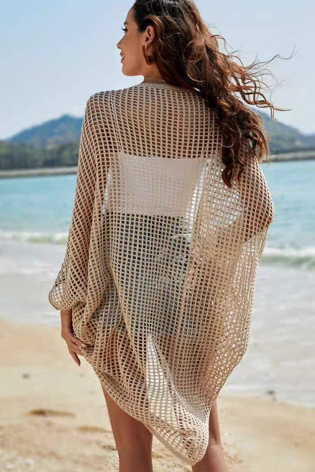 Openwork Open Front Longline Cover Up Crochet Knit Cardigan Sweater for Women Summer Vacation Beach Outfit