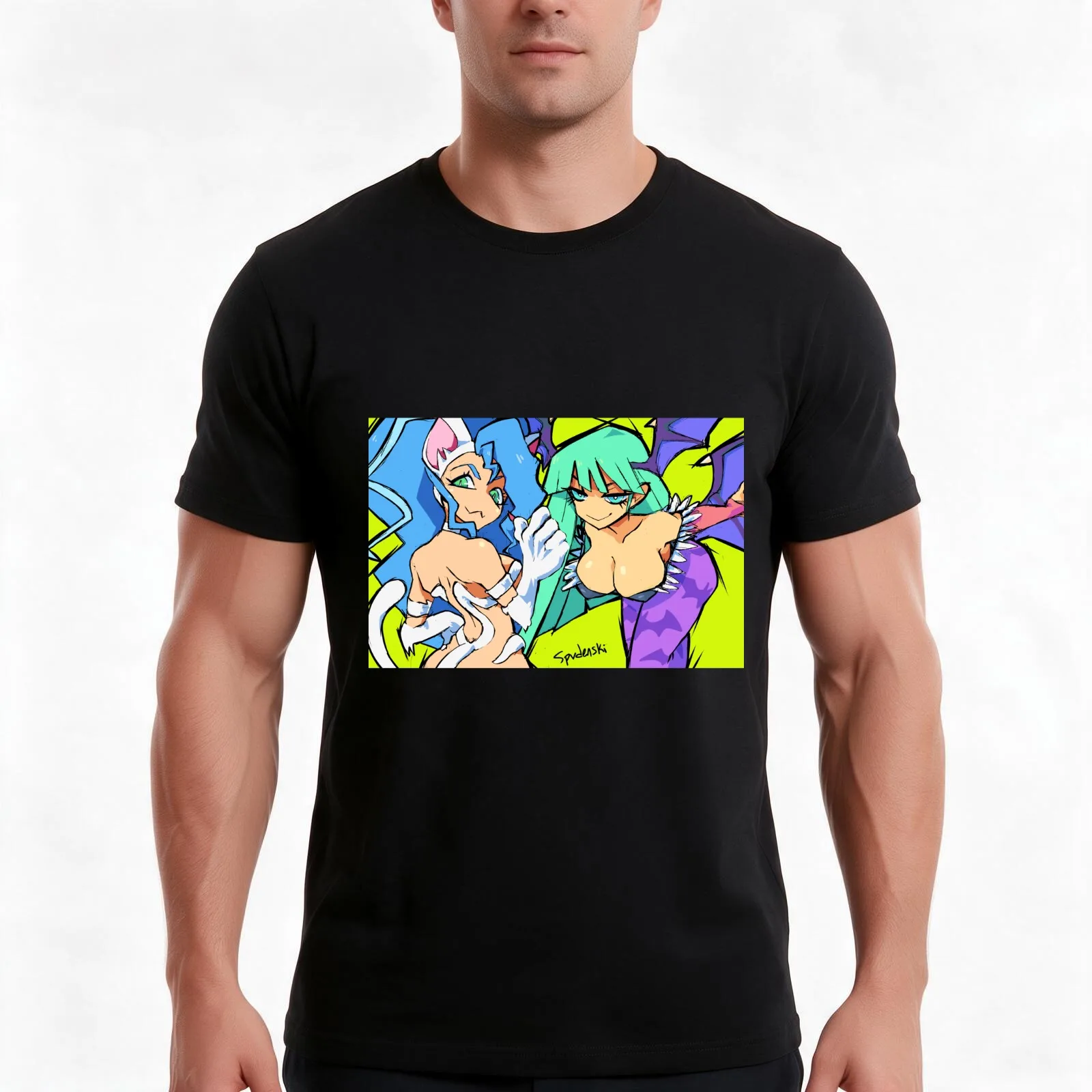 Felicia and Morrigan T-Shirt, Summer Casual Cotton Tee, Oversized Streetwear Tops, Vintage Graphic Print, Loose Fit Short Sleeve